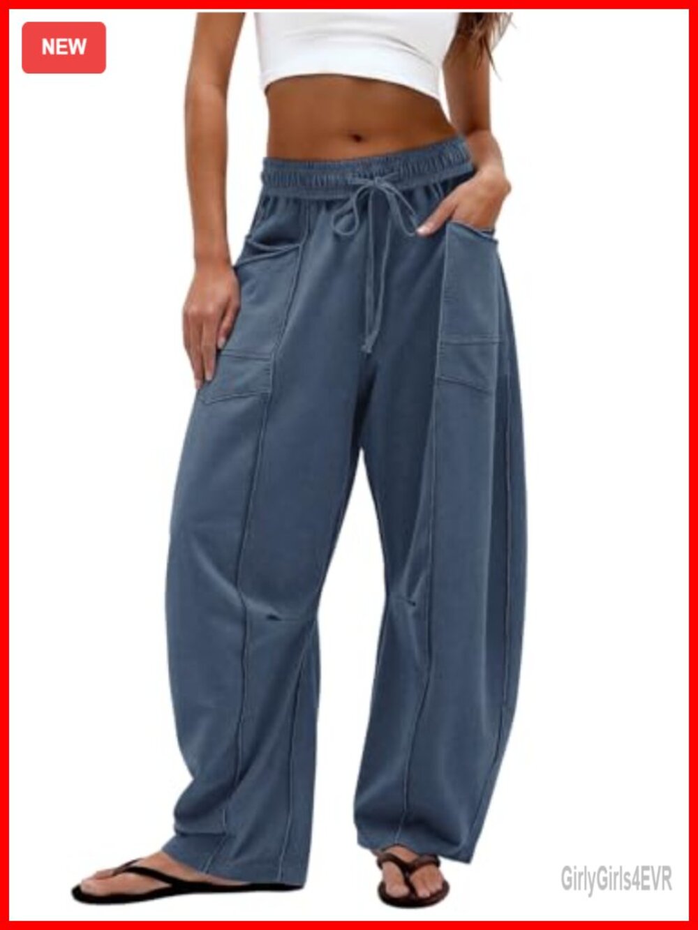 Women's Barrel Leg Sweatpants Drawstring Waist Wide Leg with Pockets